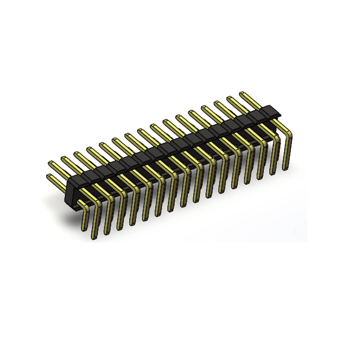 PH2541 排针连接器 Pitch 2.54mm 90° 双排 DIP 单塑排针 PA:4.0 PC:3.0 2X16Pin 黑色 PA6T，94V-0 镀全金G/F